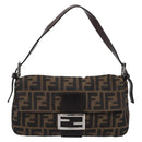 FENDI Zucca Canvas Mamma Baguette Shoulder Bag Brown Black Auth 211709V-2