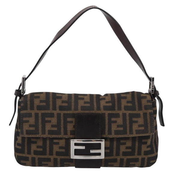 FENDI Zucca Canvas Mamma Baguette Shoulder Bag Brown Black Auth 211709V