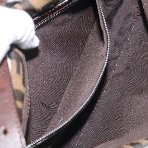 FENDI Zucca Canvas Mamma Baguette Shoulder Bag Brown Black Auth 211709V