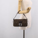 FENDI Zucca Canvas Mamma Baguette Shoulder Bag Brown Black Auth 211709V-26