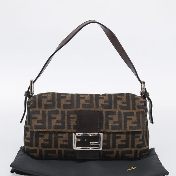 FENDI Zucca Canvas Mamma Baguette Shoulder Bag Brown Black Auth 211709V