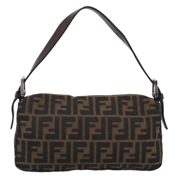 FENDI Zucca Canvas Mamma Baguette Shoulder Bag Brown Black Auth 211709V