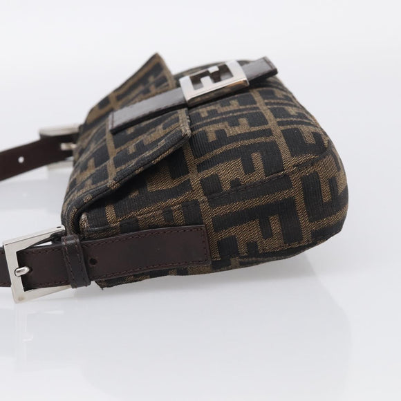 FENDI Zucca Canvas Mamma Baguette Shoulder Bag Brown Black Auth 211709V