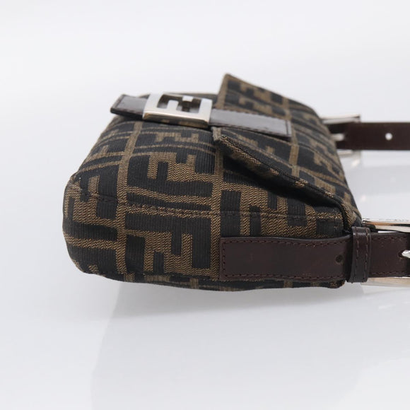 FENDI Zucca Canvas Mamma Baguette Shoulder Bag Brown Black Auth 211709V