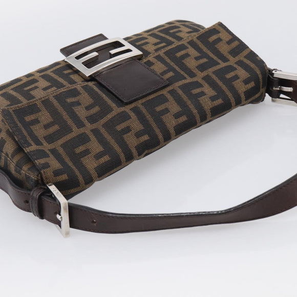 FENDI Zucca Canvas Mamma Baguette Shoulder Bag Brown Black Auth 211709V