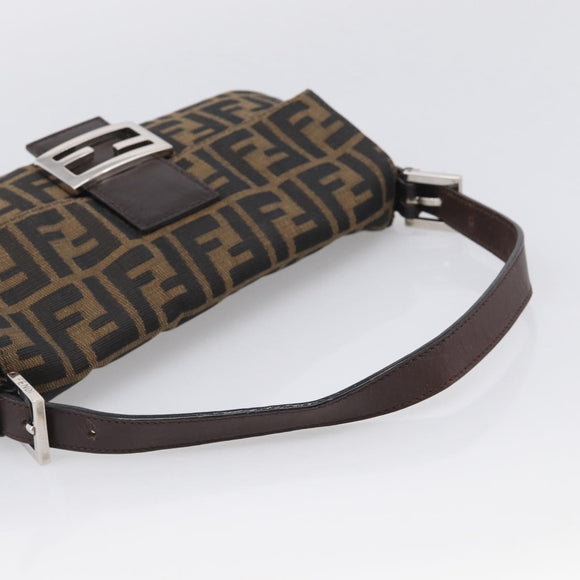 FENDI Zucca Canvas Mamma Baguette Shoulder Bag Brown Black Auth 211709V