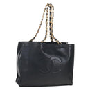 CHANEL Chain Shoulder Tote Bag Lamb Skin Black Gold CC Auth 211710V-1
