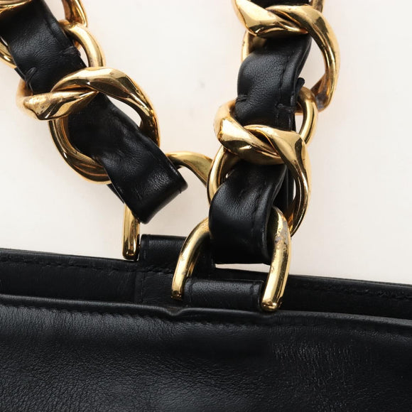 CHANEL Chain Shoulder Tote Bag Lamb Skin Black Gold CC Auth 211710V