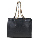 CHANEL Chain Shoulder Tote Bag Lamb Skin Black Gold CC Auth 211710V-2