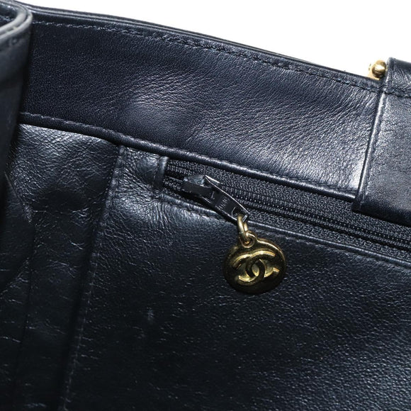 CHANEL Chain Shoulder Tote Bag Lamb Skin Black Gold CC Auth 211710V