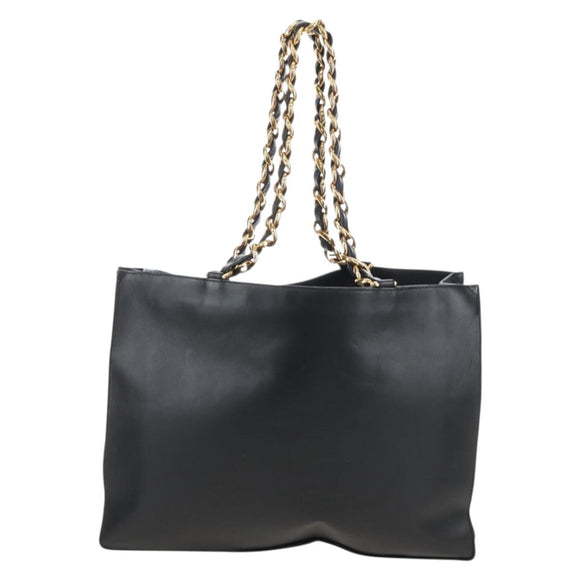 CHANEL Chain Shoulder Tote Bag Lamb Skin Black Gold CC Auth 211710V