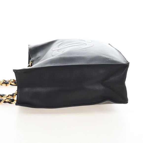 CHANEL Chain Shoulder Tote Bag Lamb Skin Black Gold CC Auth 211710V