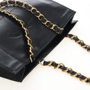 CHANEL Chain Shoulder Tote Bag Lamb Skin Black Gold CC Auth 211710V-6