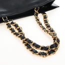CHANEL Chain Shoulder Tote Bag Lamb Skin Black Gold CC Auth 211710V-7
