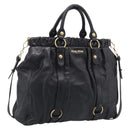 Miu Miu Hand Bag Vitellolux 2way Black Gold Auth 211712V-1