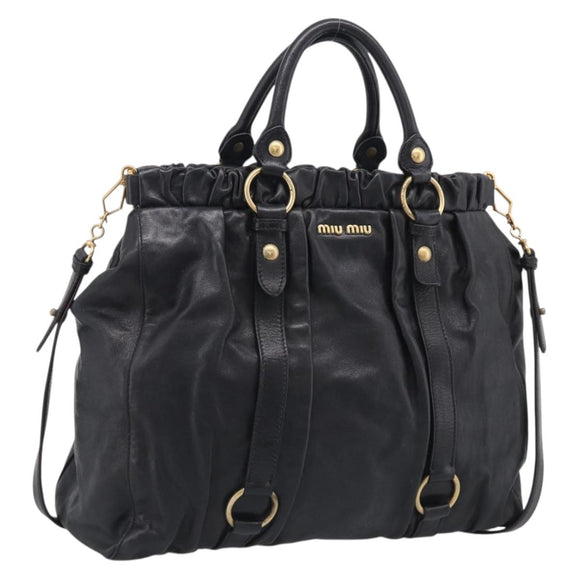Miu Miu Hand Bag Vitellolux 2way Black Gold Auth 211712V