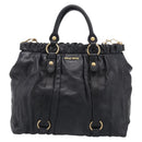 Miu Miu Hand Bag Vitellolux 2way Black Gold Auth 211712V-2