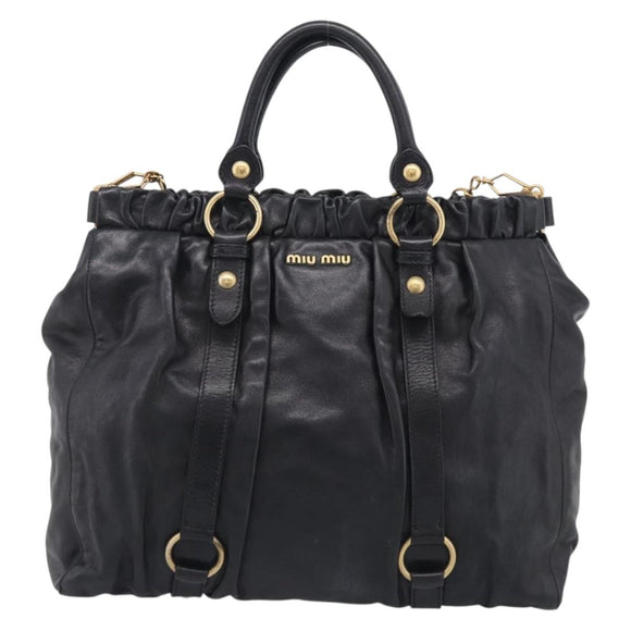 Miu Miu Hand Bag Vitellolux 2way Black Gold Auth 211712V