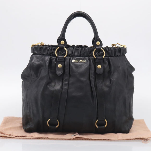 Miu Miu Hand Bag Vitellolux 2way Black Gold Auth 211712V