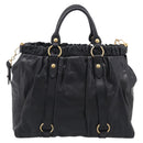 Miu Miu Hand Bag Vitellolux 2way Black Gold Auth 211712V-3