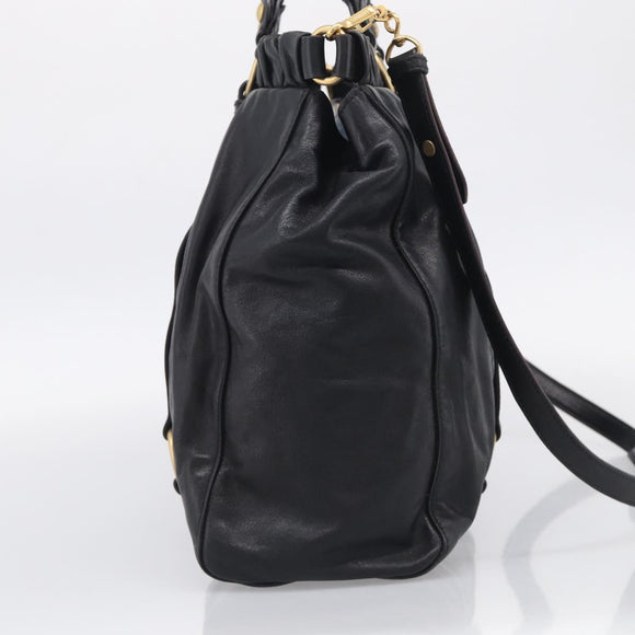 Miu Miu Hand Bag Vitellolux 2way Black Gold Auth 211712V