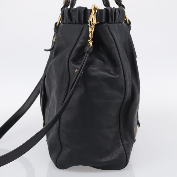 Miu Miu Hand Bag Vitellolux 2way Black Gold Auth 211712V
