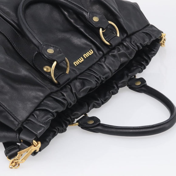 Miu Miu Hand Bag Vitellolux 2way Black Gold Auth 211712V