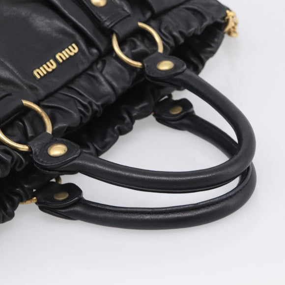 Miu Miu Hand Bag Vitellolux 2way Black Gold Auth 211712V