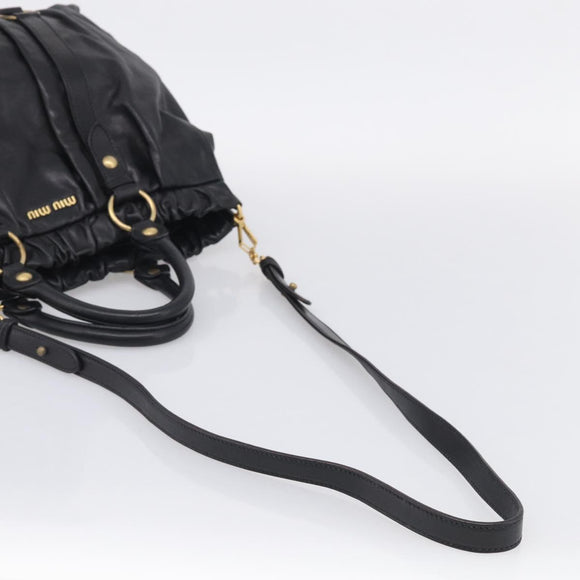 Miu Miu Hand Bag Vitellolux 2way Black Gold Auth 211712V
