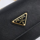 PRADA Chain Pouch Saffiano leather Black Gold Auth 211715V-15