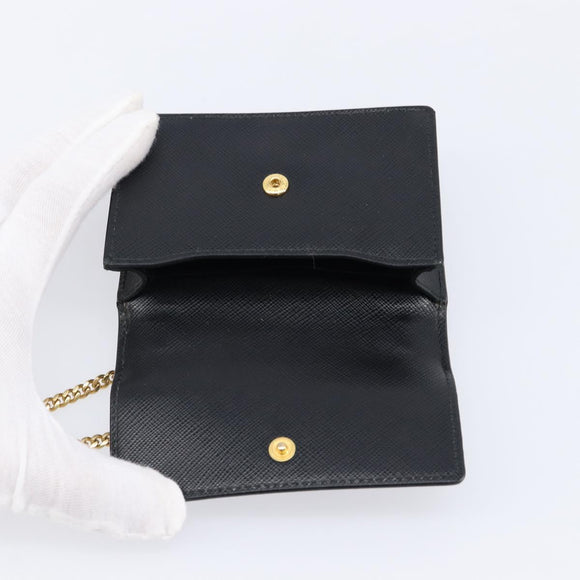 PRADA Chain Pouch Saffiano leather Black Gold Auth 211715V