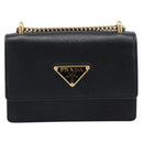 PRADA Chain Pouch Saffiano leather Black Gold Auth 211715V-2