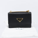 PRADA Chain Pouch Saffiano leather Black Gold Auth 211715V-25