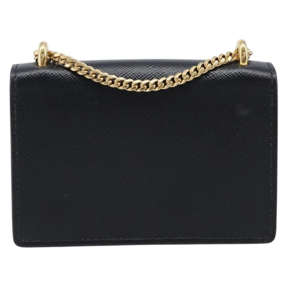 PRADA Chain Pouch Saffiano leather Black Gold Auth 211715V