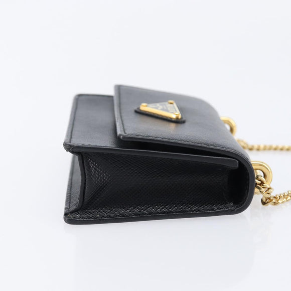 PRADA Chain Pouch Saffiano leather Black Gold Auth 211715V