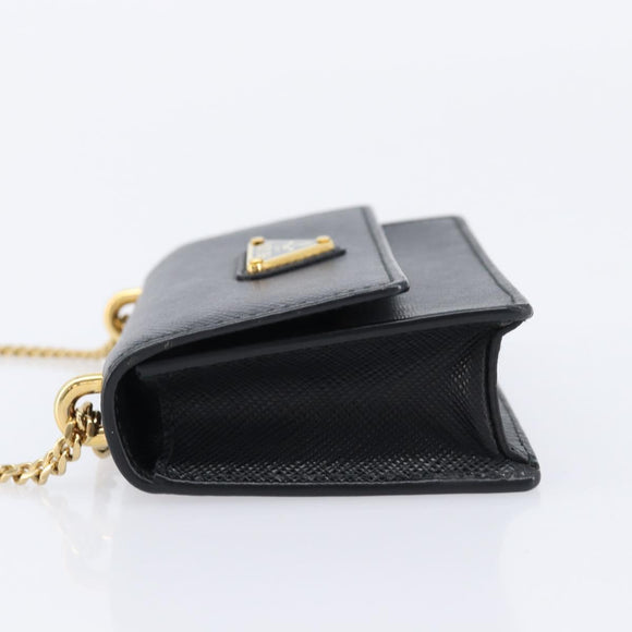 PRADA Chain Pouch Saffiano leather Black Gold Auth 211715V