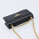PRADA Chain Pouch Saffiano leather Black Gold Auth 211715V-6