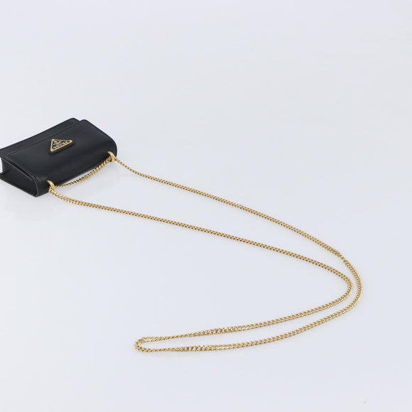 PRADA Chain Pouch Saffiano leather Black Gold Auth 211715V