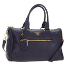 PRADA Hand Bag Vittero Dino Leather 2way Purple Gold Auth 211716V-1