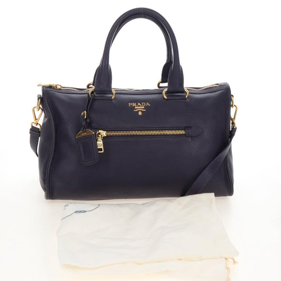 PRADA Hand Bag Vittero Dino Leather 2way Purple Gold Auth 211716V