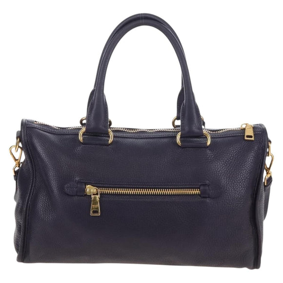 PRADA Hand Bag Vittero Dino Leather 2way Purple Gold Auth 211716V