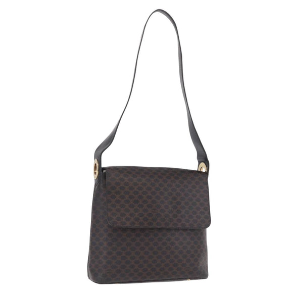 CELINE Macadam Canvas Circle Shoulder Bag PVC Leather Black Gold Auth 211717A
