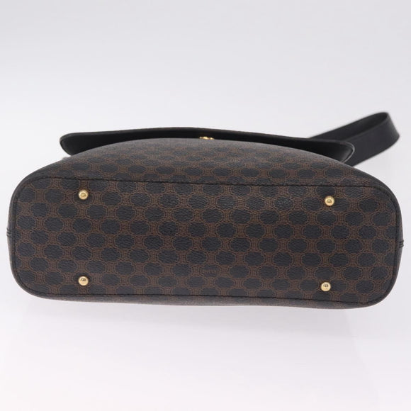 CELINE Macadam Canvas Circle Shoulder Bag PVC Leather Black Gold Auth 211717A