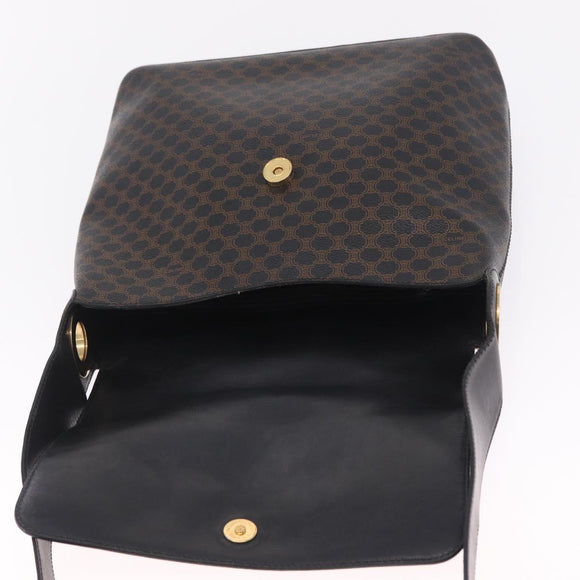 CELINE Macadam Canvas Circle Shoulder Bag PVC Leather Black Gold Auth 211717A