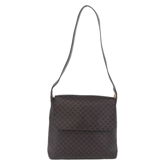CELINE Macadam Canvas Circle Shoulder Bag PVC Leather Black Gold Auth 211717A