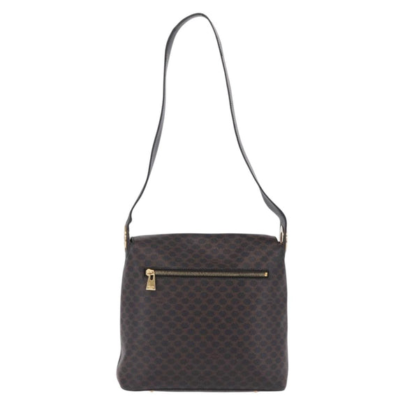 CELINE Macadam Canvas Circle Shoulder Bag PVC Leather Black Gold Auth 211717A
