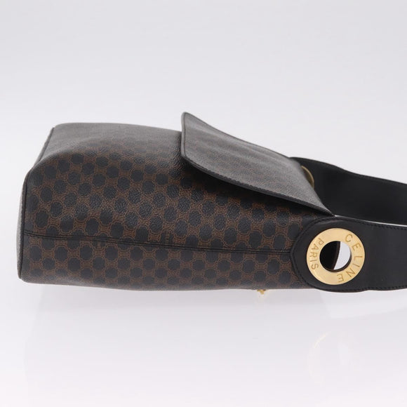 CELINE Macadam Canvas Circle Shoulder Bag PVC Leather Black Gold Auth 211717A