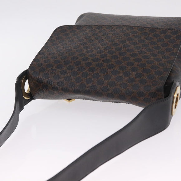 CELINE Macadam Canvas Circle Shoulder Bag PVC Leather Black Gold Auth 211717A