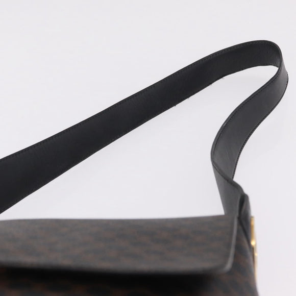 CELINE Macadam Canvas Circle Shoulder Bag PVC Leather Black Gold Auth 211717A