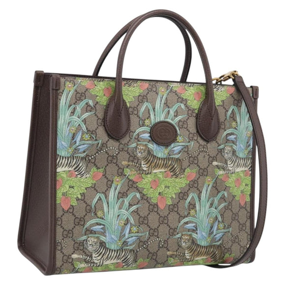 GUCCI GG Supreme Tote Bag PVC 2way Beige Gold 659983 Auth 211718SAM